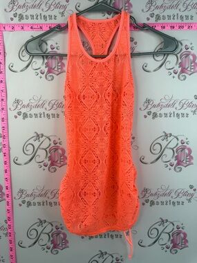 Mandarin and Co. beachwear Top coverup Neon Coral Crochet Racerback Tank Top